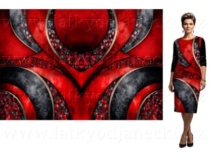 Teplákovina 240g - PANEL na šaty 110 cm - Červená Geometrie