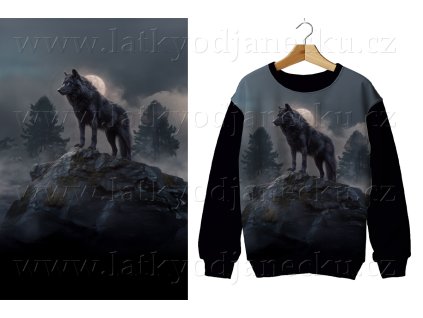 Teplákovina 240g - PANEL na přední díl mikiny pro děti M - Vlk na skále