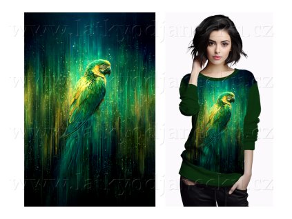 Teplákovina 240g - PANEL na přední díl mikiny pro náctileté L - Zelený papoušek