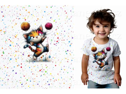 Bavlněný úplet TOP 180g -  PANEL S - Kapky1 - Kočička