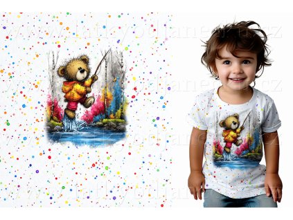 Bavlněný úplet TOP 180g -  PANEL S - Kapky - Medvídek