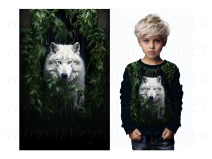 Bavlněný úplet TOP 180g - PANEL na přední pro děti M - Bílý vlk