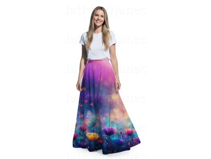 SKLADEM ÚNOR - Bavlněný úplet top 180g -  PANEL na půlkolovou maxisukni 200x176 cm - Květy s motýlem