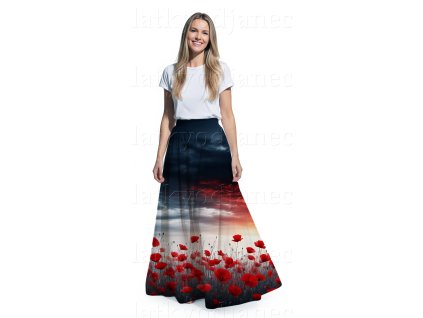 SKLADEM ÚNOR - Bavlněný úplet top 180g -  PANEL na půlkolovou maxisukni 200x176 cm - Máky s mraky