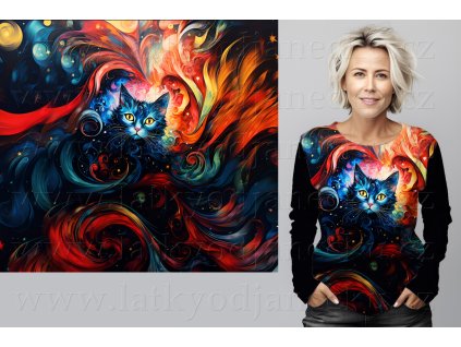 Bavlněný úplet - PANEL XL 80 cm - Kočka na barvách