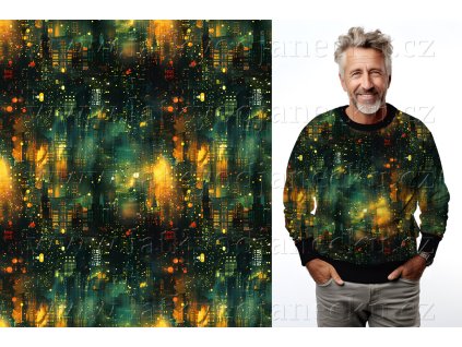 Teplákovina TUR 240g - Zelené noční město - KUS 0,7m