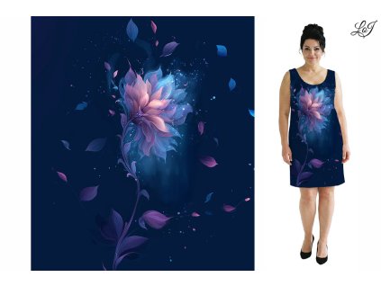 Bavlněný úplet 180g - PANEL XL 100 cm - Růžovomodrá - Květina