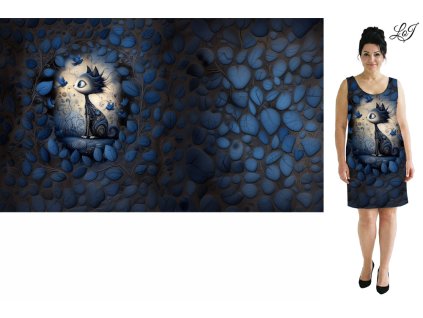 Kimo úplet - PANEL 100x158 cm - Kočka s ptáčky