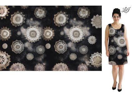 Kimo úplet - PANEL 100x158 cm - Mandaly na černé