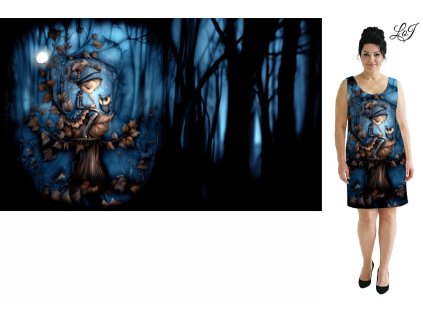 Bavlněný úplet 180g - PANEL 100 cm - Dívka na pařezu