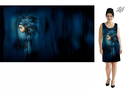 Bavlněný úplet 180g - PANEL 100 cm - Modrá indiánka