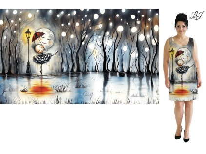 Bavlněný úplet 180g - PANEL 100 cm - Tanec s měsícem