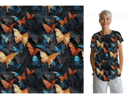 Bavlněný úplet TOP 180g - Plechoví motýli