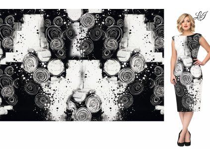 Bavlněný úplet TOP 180g - Panel 120 cm - Černobílé spirály