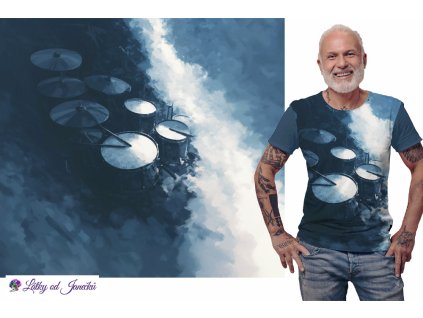 Bavlněný úplet - PANEL XL 80 cm - Modré bubny