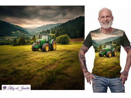 Bavlněný úplet - PANEL XL 80 cm - Traktor na louce