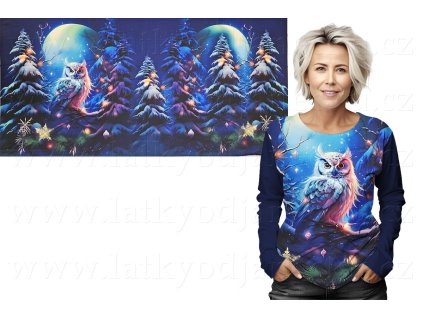 Ferra teplákovina 250g - PANEL 80x156 cm - Sova za úplňku