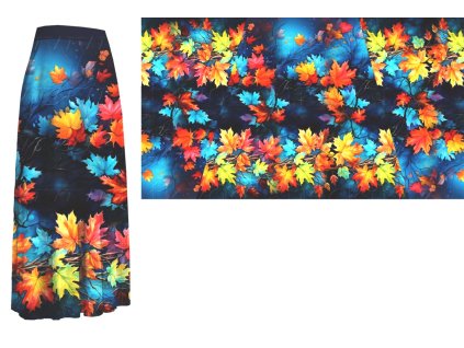 Ferra TEPLÁKOVINA 260g * PANEL NA SUKNI 100x156 cm * Listí na modré