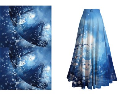Silky tkanina * Kočka na modré * PANEL na půlkolovou maxisukni 240x142 cm