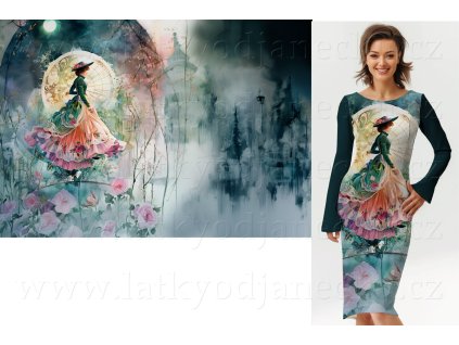 Viskozový úplet TOP 230g * PANEL 120cm * Dáma v zelené