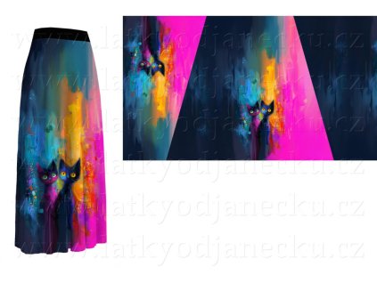 Bavlněný úplet 180g * PANEL NA SUKNI 100x176 cm * Dvě kočky na růžové