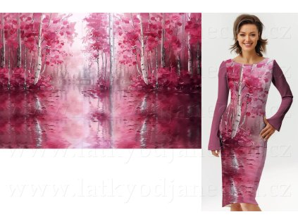 Bavlněný úplet TOP 200g * PANEL 120x176 cm * Růžové břízy
