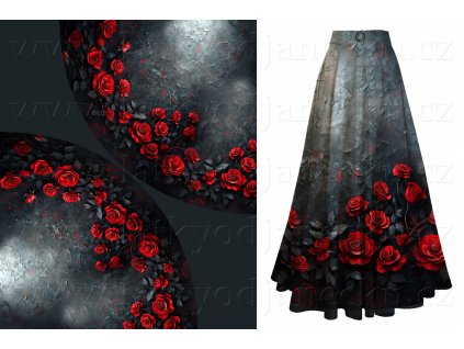 Ferra úplet 220g * PANEL na půlkolovou maxisukni 190x156 cm * Červené růže