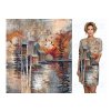 Teplákovina 240g - PANEL na přední díl mikinošatů  XL 100 cm - Pergamen Domky