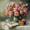 norjan A large bouquet of roses in a vase coffee book and cak 825c4a7f 8895 4f2a ab8e b82e0c3d8deb 1