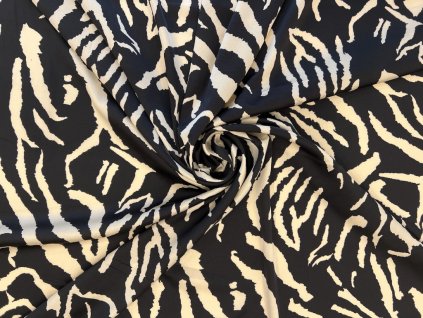 Umělé hedvábí s abstraktním vzorem - černá a světle béžová