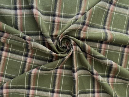 Flanel s kostkovaným vzorem – olivově zelený, hnědý a černý