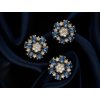 Zlato-modrý ozdobný knoflík – květ s krystaly