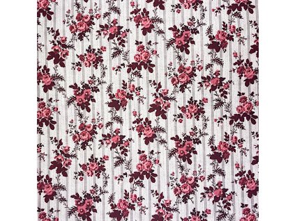 Bílá bavlna s růžičkami