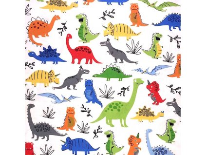 Bílá bavlna s dinosaury