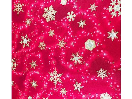 Vánoční bavlna,sněhové vločky,červená