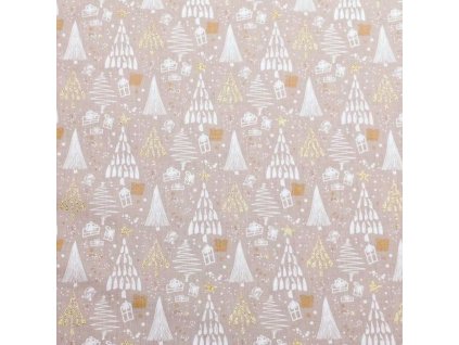 Béžová bavlna s vánočními stromky, Holiday Flourish