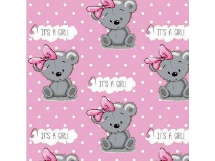 Růžová bavlna s medvídkem