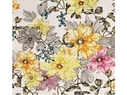 Žlutá bavlna Fiora s květinami