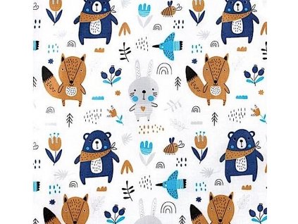 Bílá bavlna  s lesními zvířátky