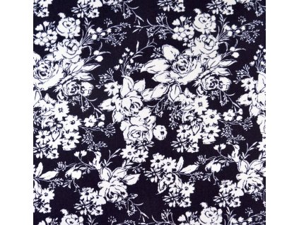 Tmavě modrá džínovina s květy