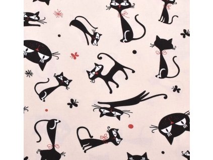 Smetanová bavlna s kočkami