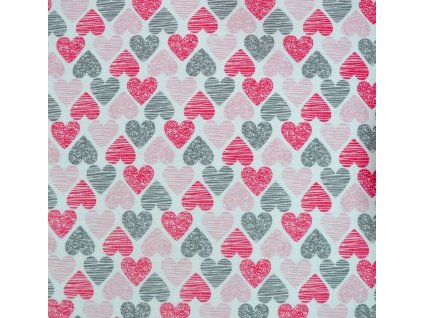 Bavlněný úplet,srdíčka,růžová