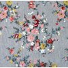 Teplákovina bavlněná počesaná, květiny, šedá