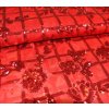 Červený tyl vyšívaný flitry