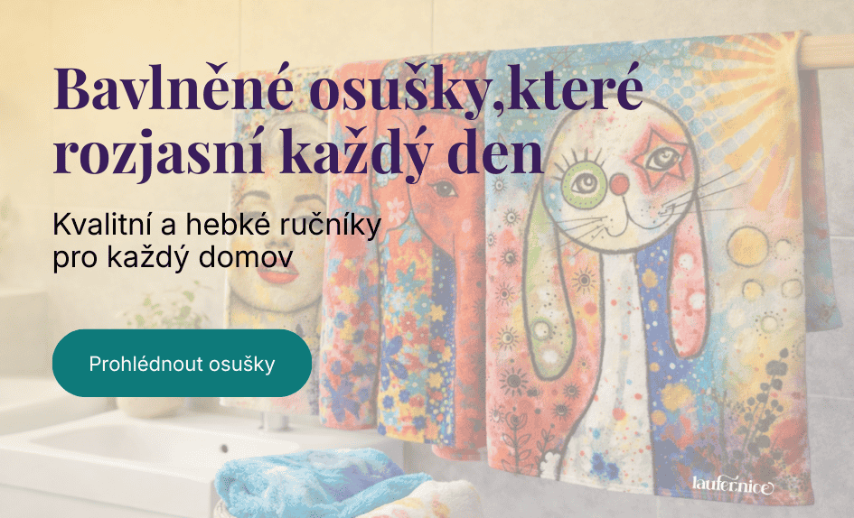 Barevné bavlněné osušky Laufernice s originálními uměleckými motivy v koupelně