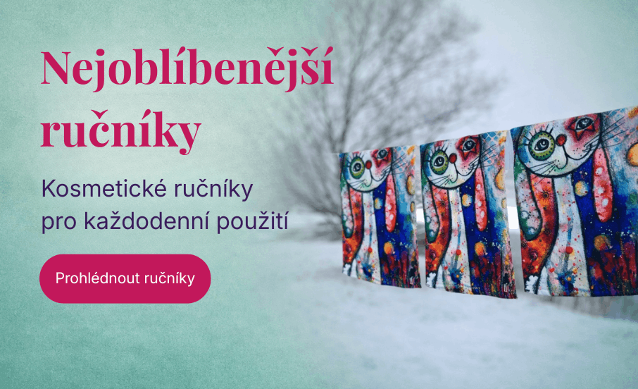 Barevné kosmetické ručníky Laufernice 30 × 50 cm s originálními uměleckými motivy zavěšené na šňůře v exteriéru.