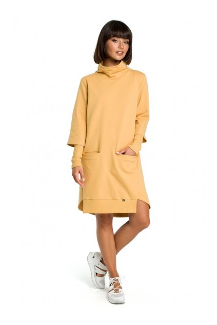 Designové nesymetrické šaty s límcem