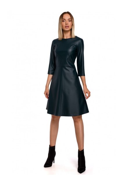 Krátke šaty s imitáciou kože s trojštvrťovými rukávmi