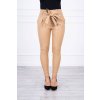 Kožené nohavice so zaväzovaním vpredu béžové
