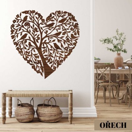 dřevěný obraz srdce s ptáčky